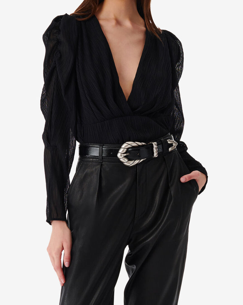 Top Raccourci À Plis Col V Amili - Black