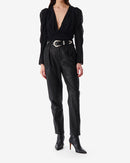 Top Raccourci À Plis Col V Amili - Black