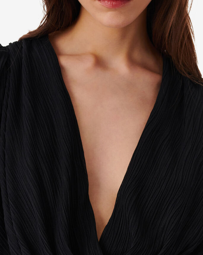 Top Raccourci À Plis Col V Amili - Black