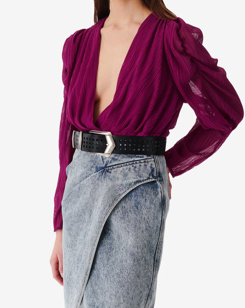 Top Raccourci À Plis Col V Amili - Fushia