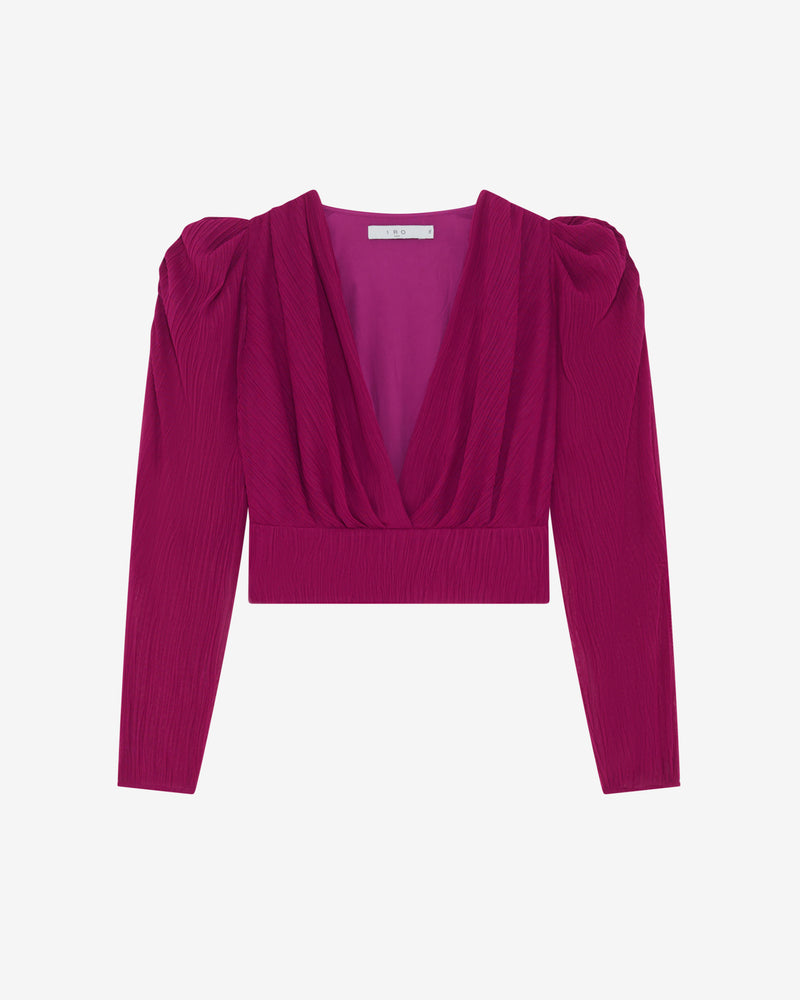Top Raccourci À Plis Col V Amili - Fushia