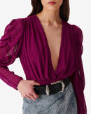 Top Raccourci À Plis Col V Amili - Fushia