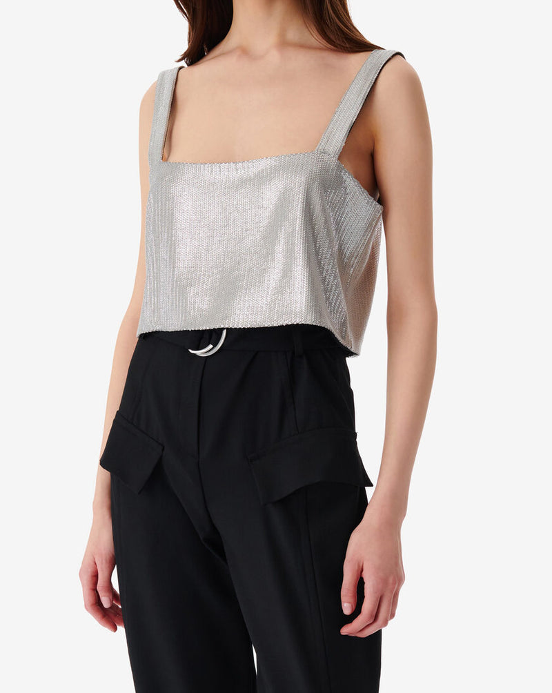 Espal Sequined Cropped Top - Silver