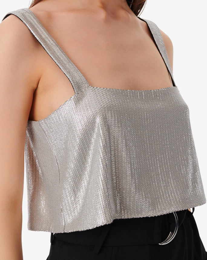 Espal Sequined Cropped Top - Silver