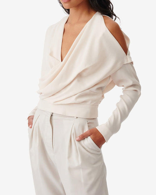Top Asymétrique Col V Croisé Kayla - Ecru