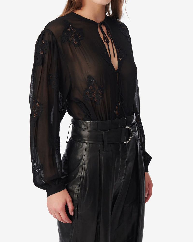 Top Brodé Avec Liens Lalia - Black