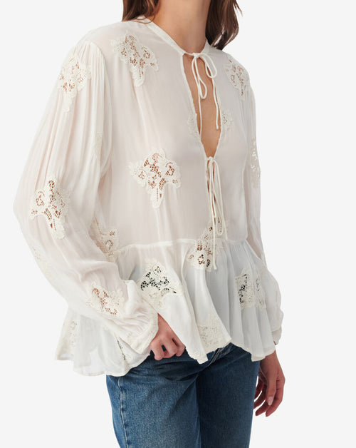 Top Brodé Avec Liens Lalia - Ecru