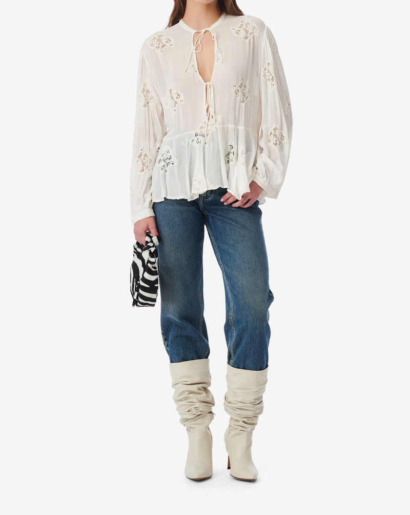 Top Brodé Avec Liens Lalia - Ecru