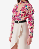 Top Imprimé En Soie Col V Martina - Multico Ecru