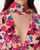 Top Imprimé En Soie Col V Martina - Multico Ecru