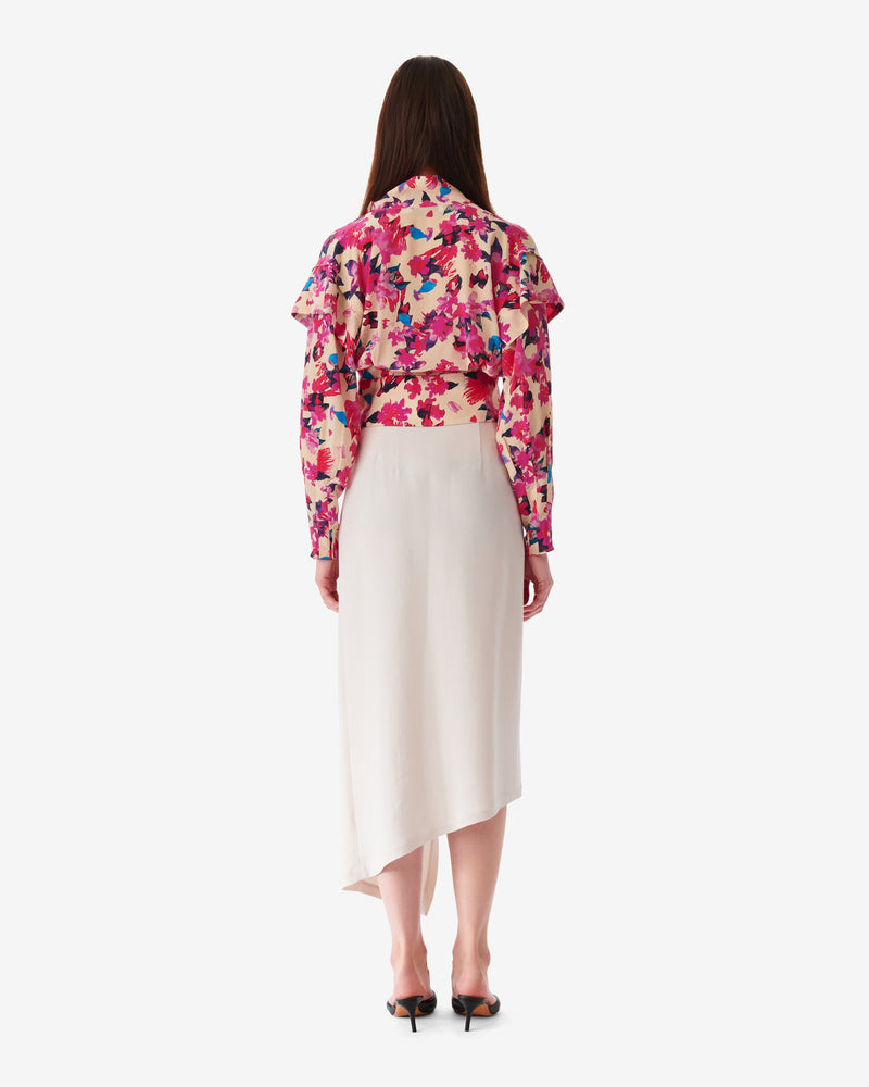 Top Imprimé En Soie Col V Martina - Multico Ecru