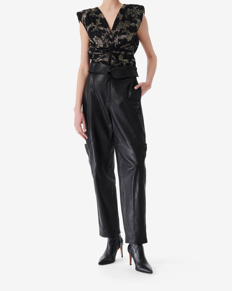 Top Imprimé Col V Toulo - Black/Gold