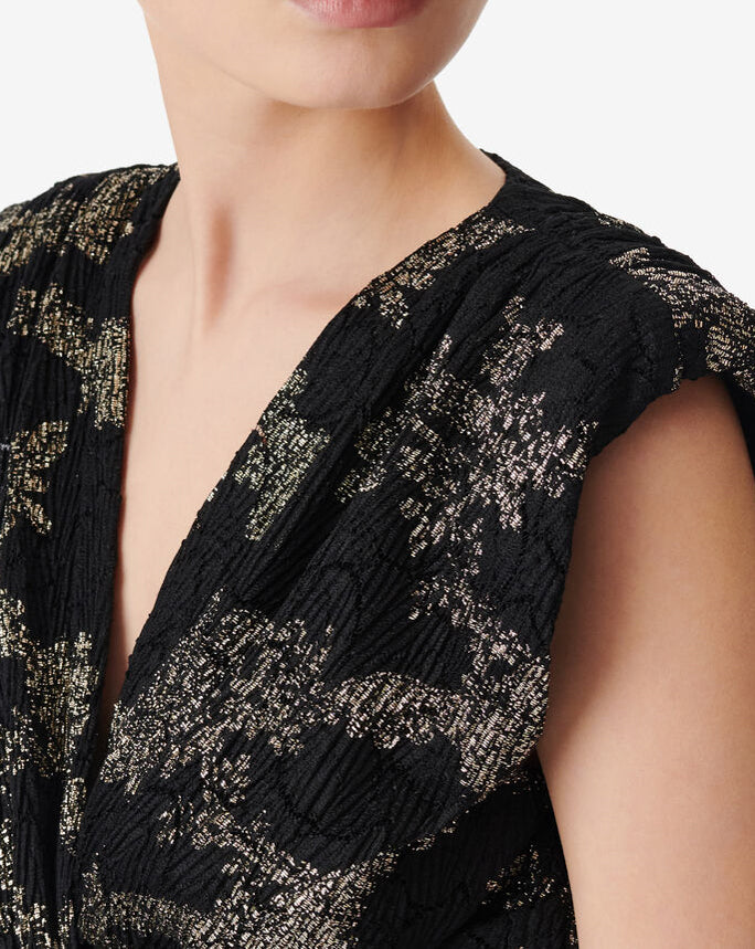 Top Imprimé Col V Toulo - Black/Gold