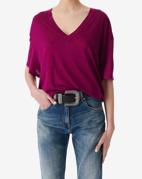 T-Shirt Oversize Col V Ferio - Berry