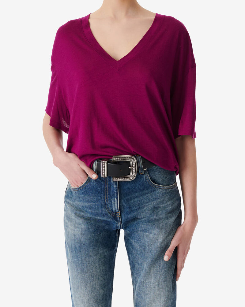 T-Shirt Oversize Col V Ferio - Berry