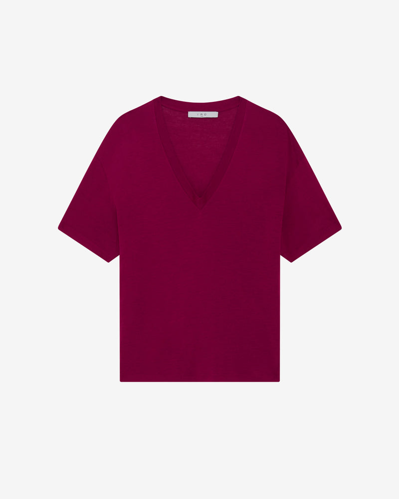 T-Shirt Oversize Col V Ferio - Berry
