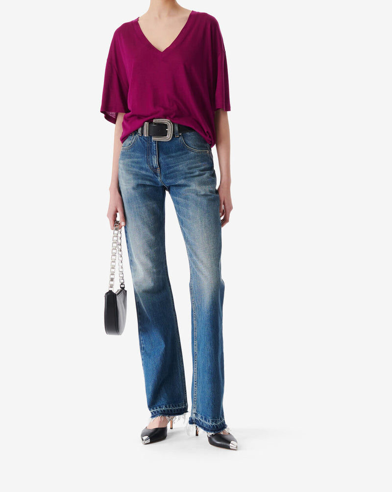 T-Shirt Oversize Col V Ferio - Berry