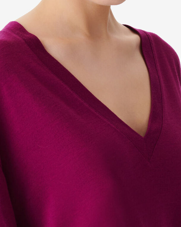 T-Shirt Oversize Col V Ferio - Berry