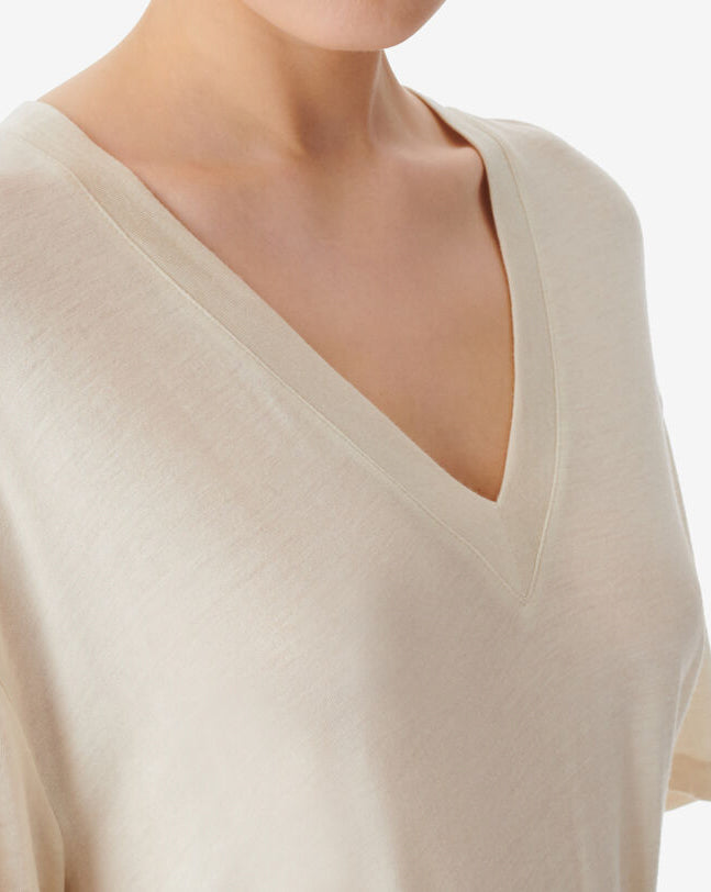 T-Shirt Oversize Col V Ferio - Cloudy White