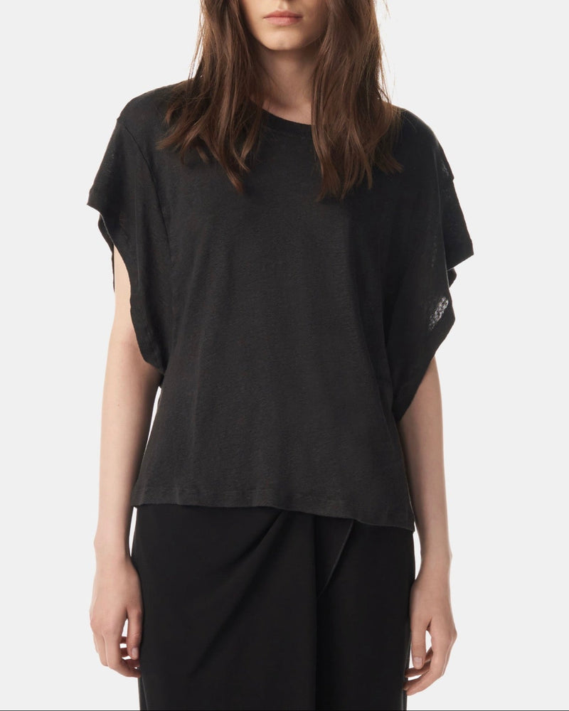 T-Shirt Col Rond En Lin Oster - Black - Femme