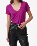 T-Shirt En Lin Col V Rodeo - Berry
