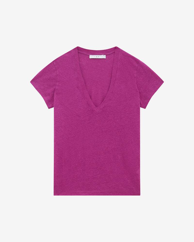 T-Shirt En Lin Col V Rodeo - Berry