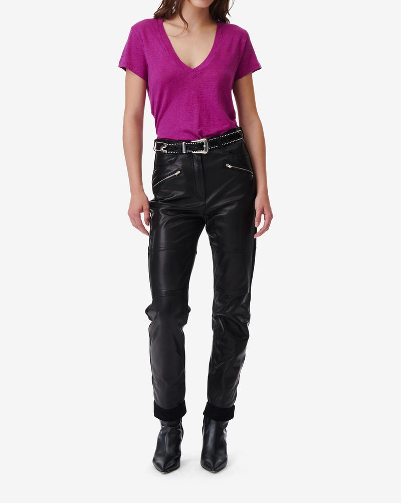 T-Shirt En Lin Col V Rodeo - Berry