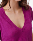 T-Shirt En Lin Col V Rodeo - Berry