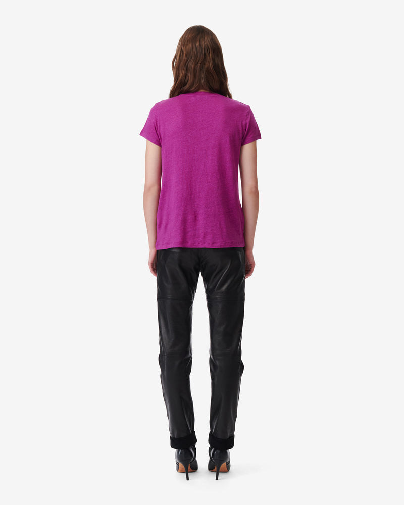 T-Shirt En Lin Col V Rodeo - Berry