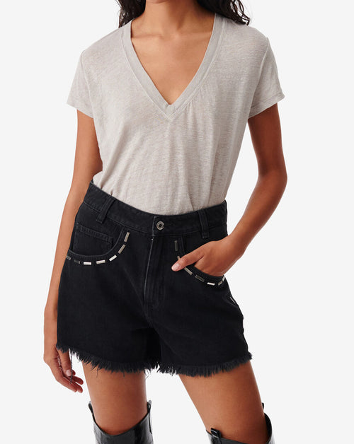 T-Shirt En Lin Col V Rodeo - Pearl Grey