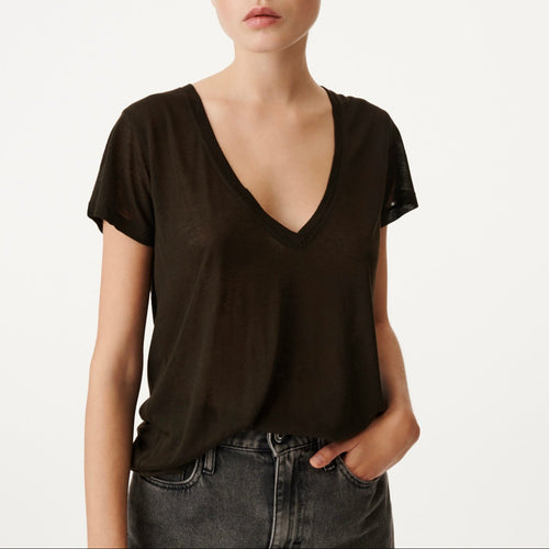 T-Shirt Col V Yonca - Khaki - Femme