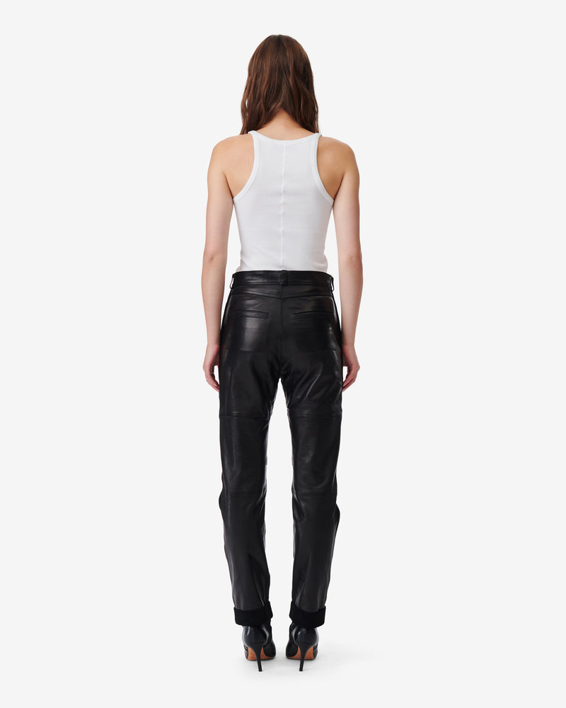 Pantalon Droit En Cuir Aysel - Black