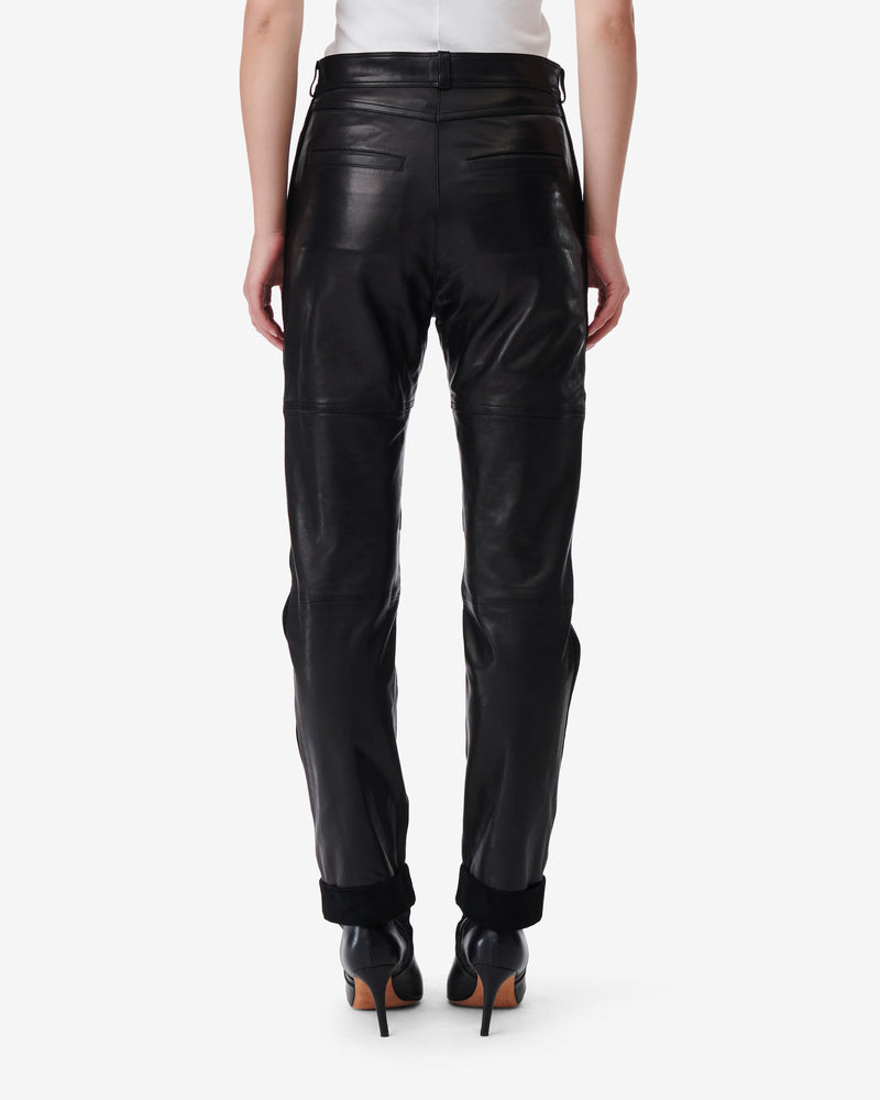 Pantalon Droit En Cuir Aysel - Black