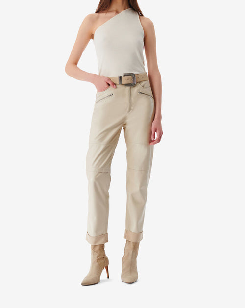 Pantalon Droit En Cuir Aysel - Ecru