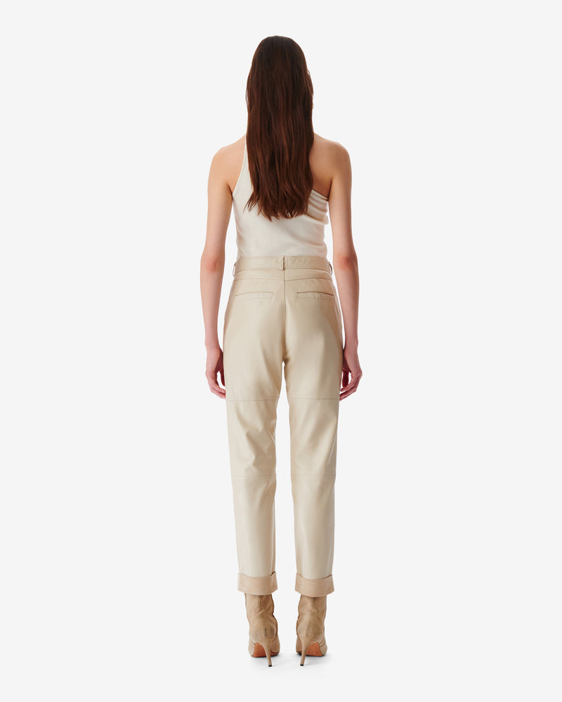 Pantalon Droit En Cuir Aysel - Ecru