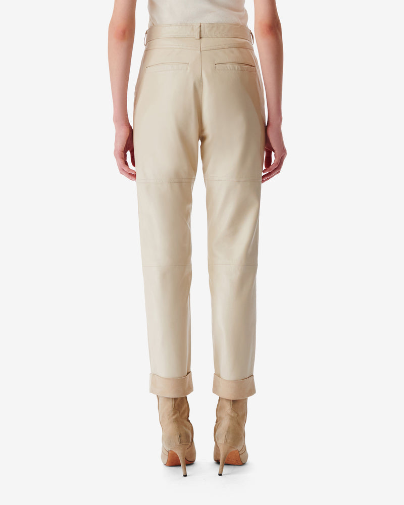 Pantalon Droit En Cuir Aysel - Ecru