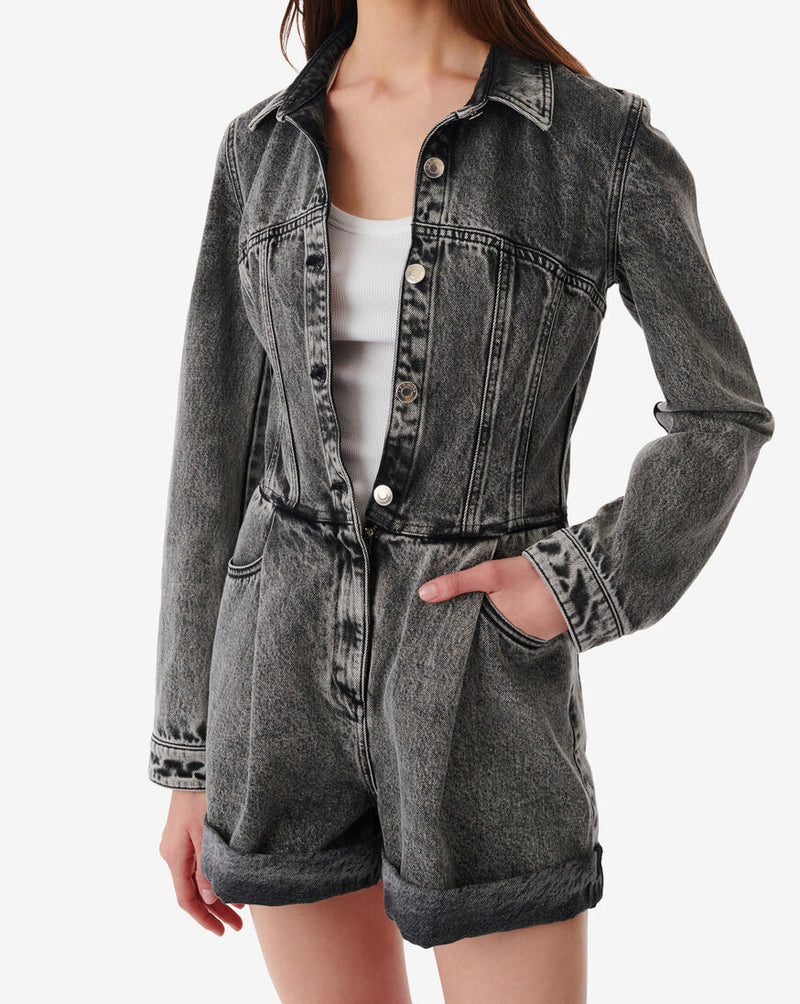 Combishort En Jean Délavé Tilli - Snow Black