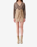 Jupe Courte Ceinturée En Tweed Tomia - Mixed Beige