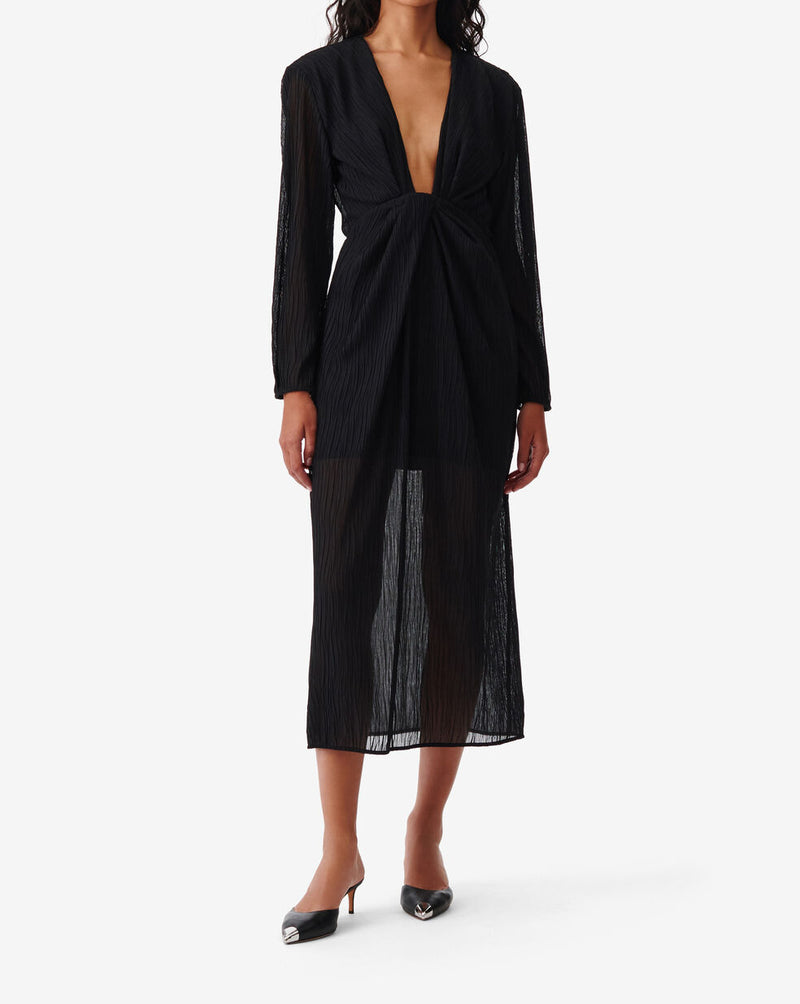 Robe Longue Drapée Col V Alofi - Black