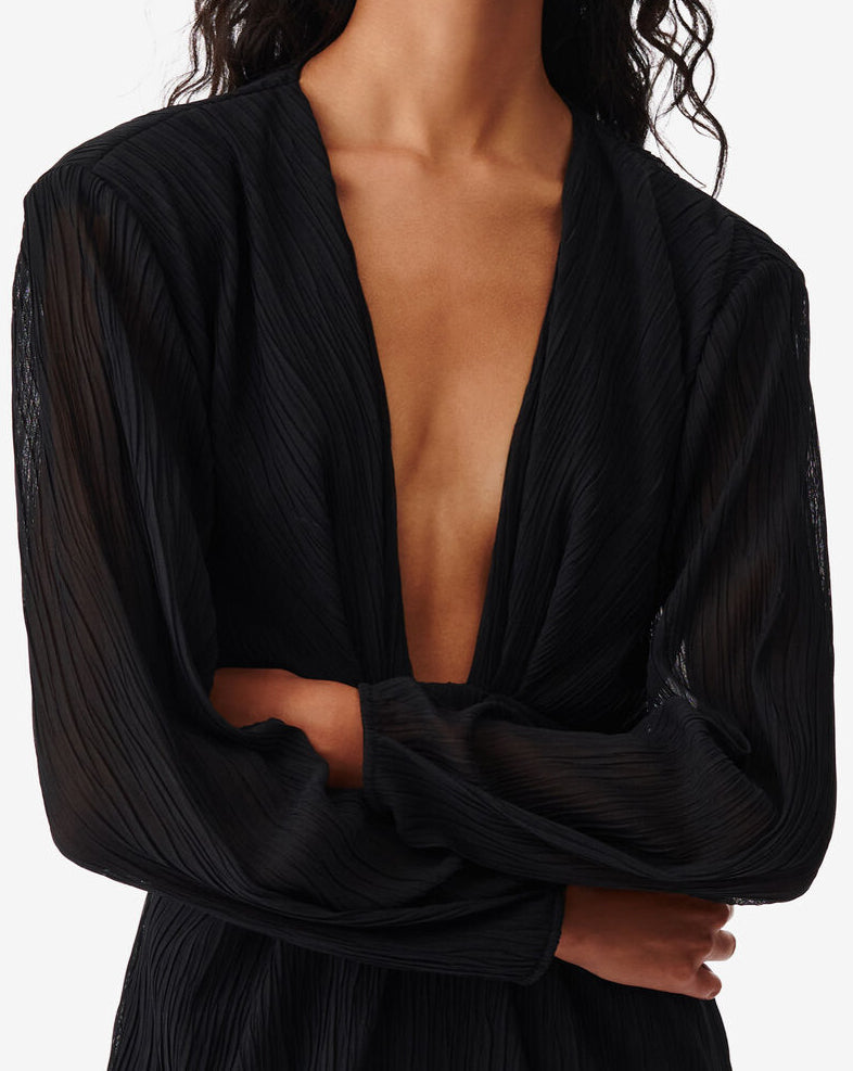 Robe Longue Drapée Col V Alofi - Black