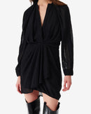 Robe Courte Col V À Volants Alvina - Black
