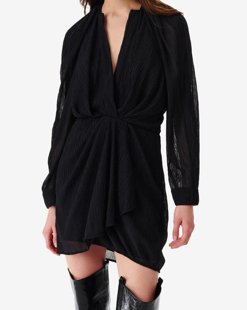 Robe Courte Col V À Volants Alvina - Black