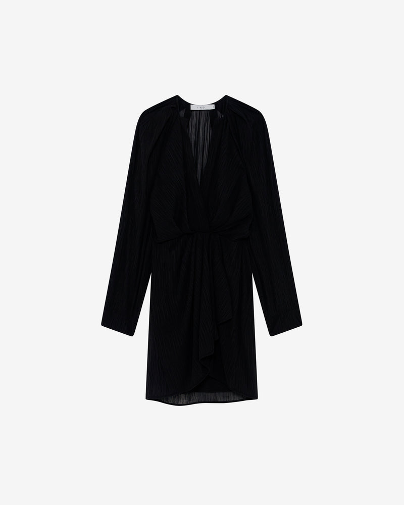 Robe Courte Col V À Volants Alvina - Black