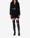 Robe Courte Col V À Volants Alvina - Black