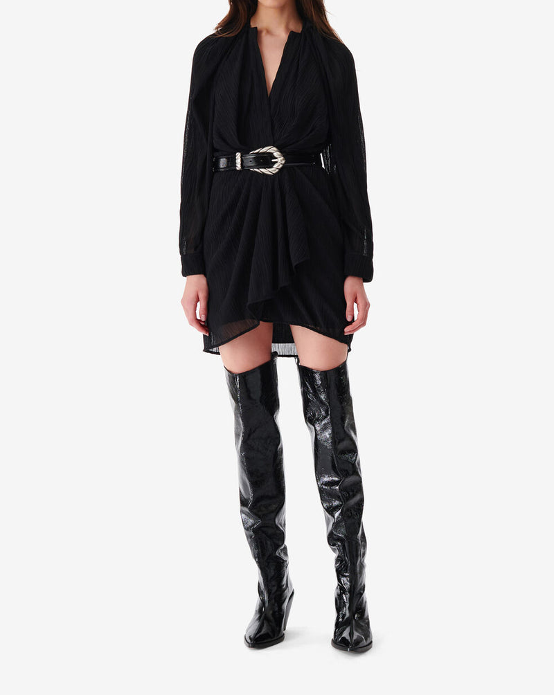 Robe Courte Col V À Volants Alvina - Black