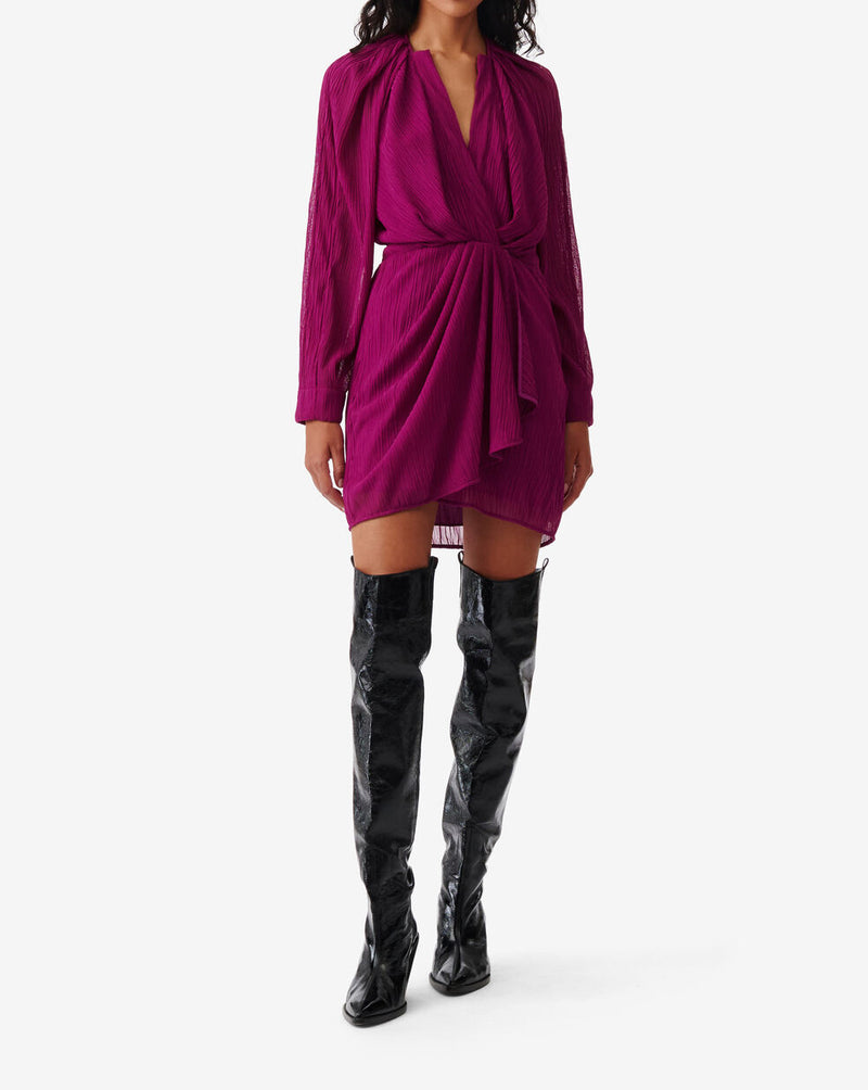 Robe Courte Col V À Volants Alvina - Fushia