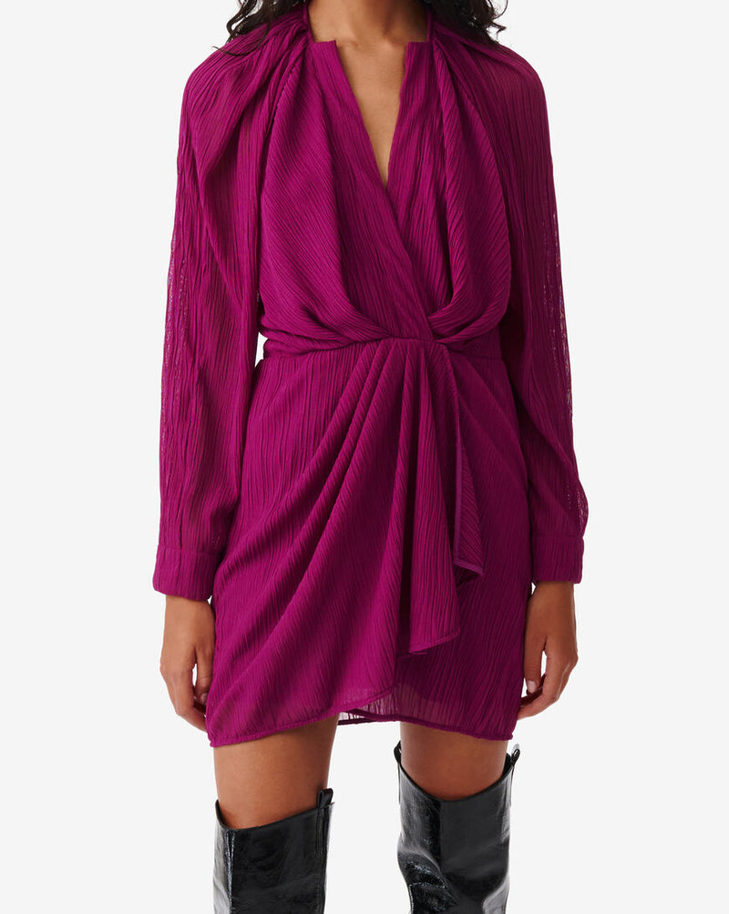 Robe Courte Col V À Volants Alvina - Fushia
