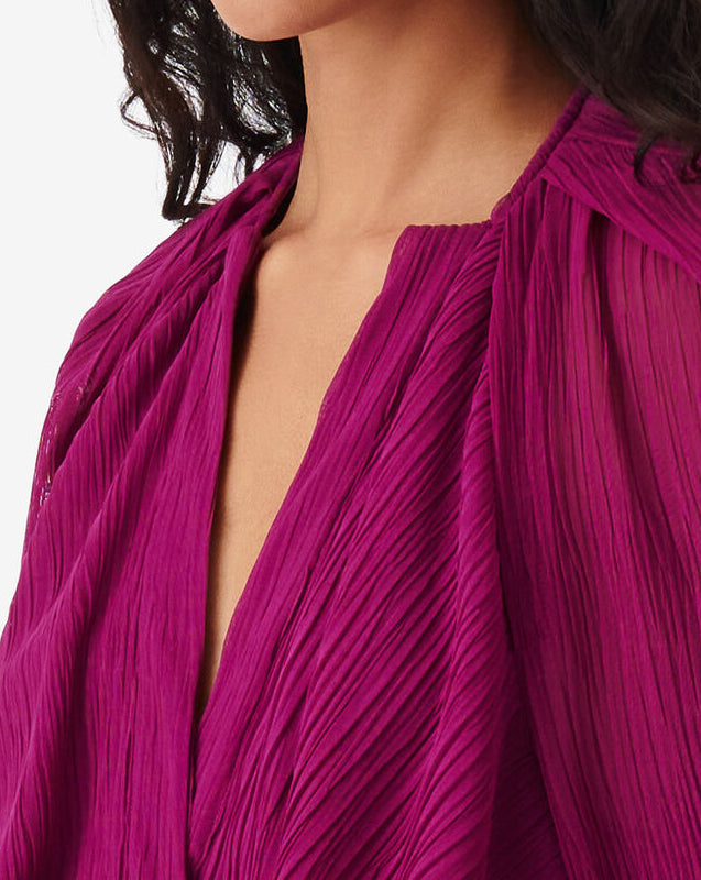 Robe Courte Col V À Volants Alvina - Fushia