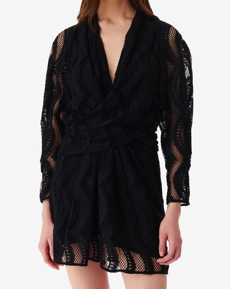 Robe À Dentelle Col V Croisé Emsi - Black