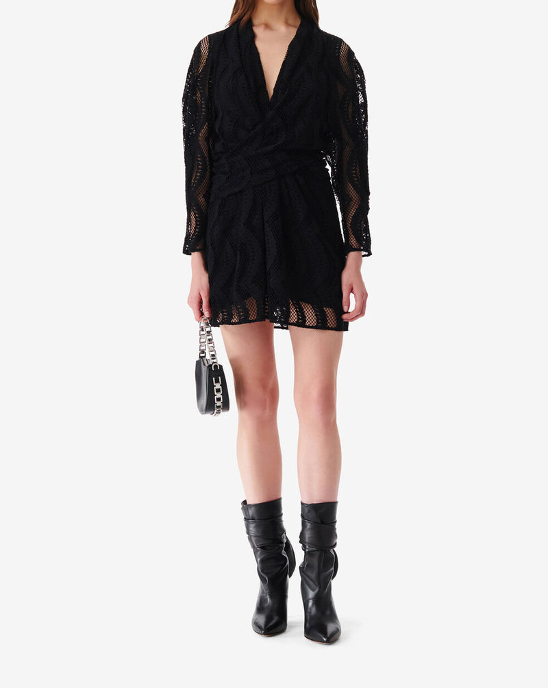 Robe À Dentelle Col V Croisé Emsi - Black